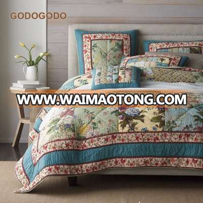 Wholesales Embroidered Vintage Solid Bedspread 100% Cotton Patchwork Quilts Patch Bedding sets / Sham